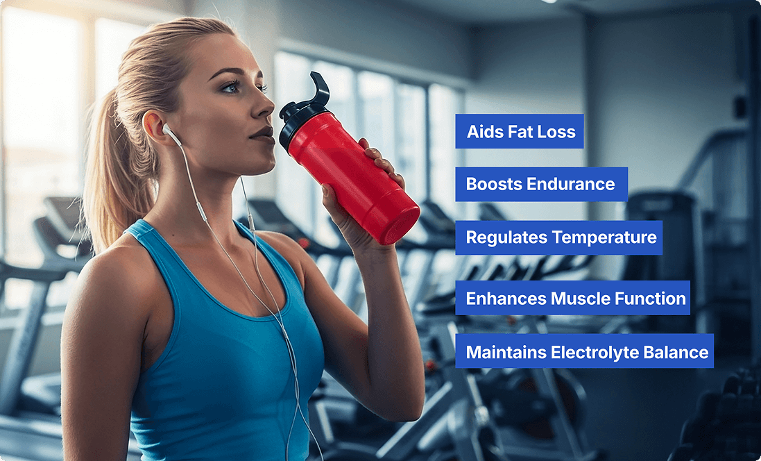 A female athlete drinking water to boost endurance at vision elite training