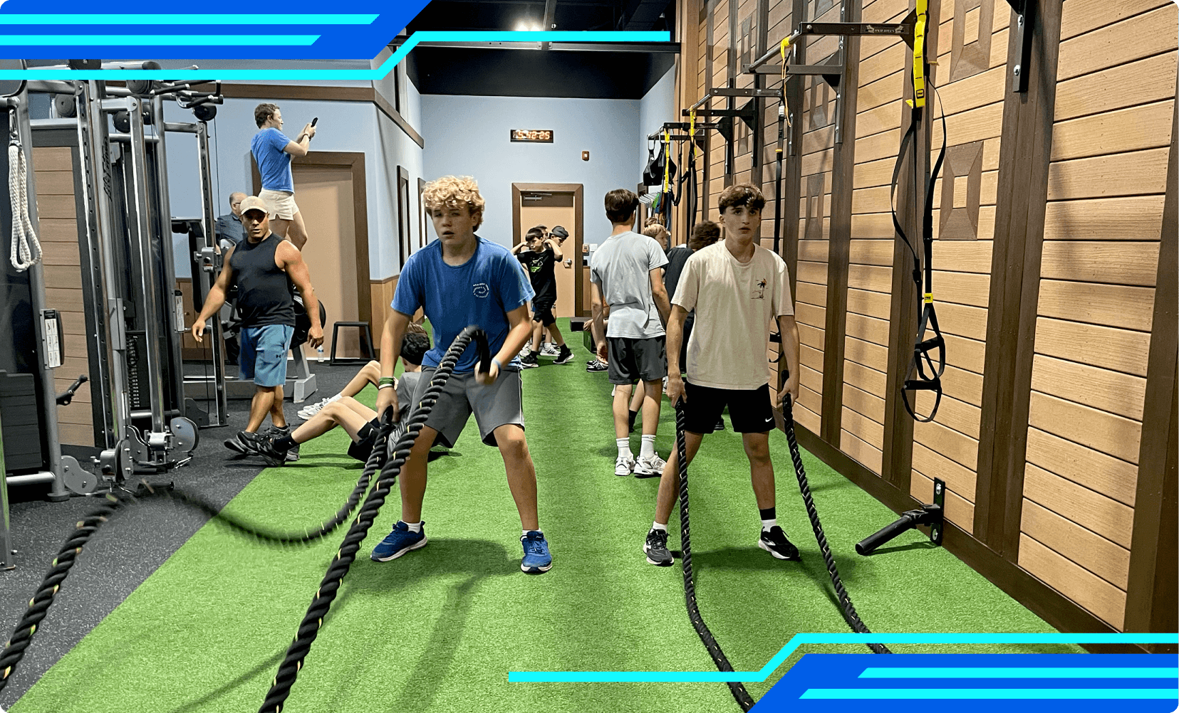 High-energy cardio session with treadmills and rowers, boosting stamina and post-workout burn at Vision Elite Training.