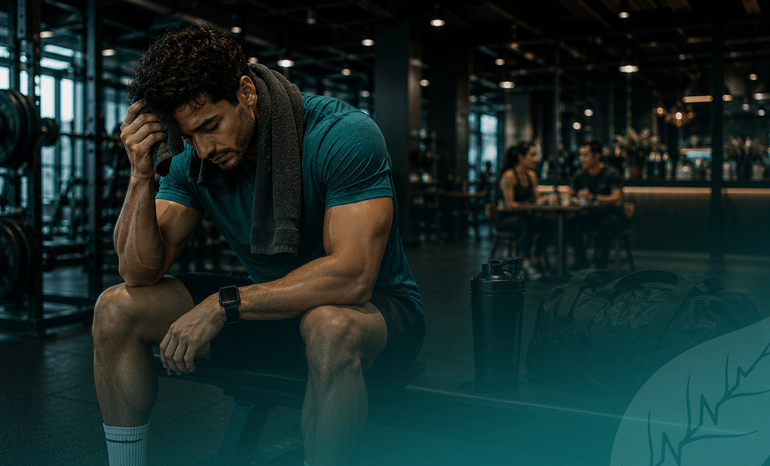 Exhausted man resting after a workout, highlighting why exercise alone cannot compensate for poor nutrition habits