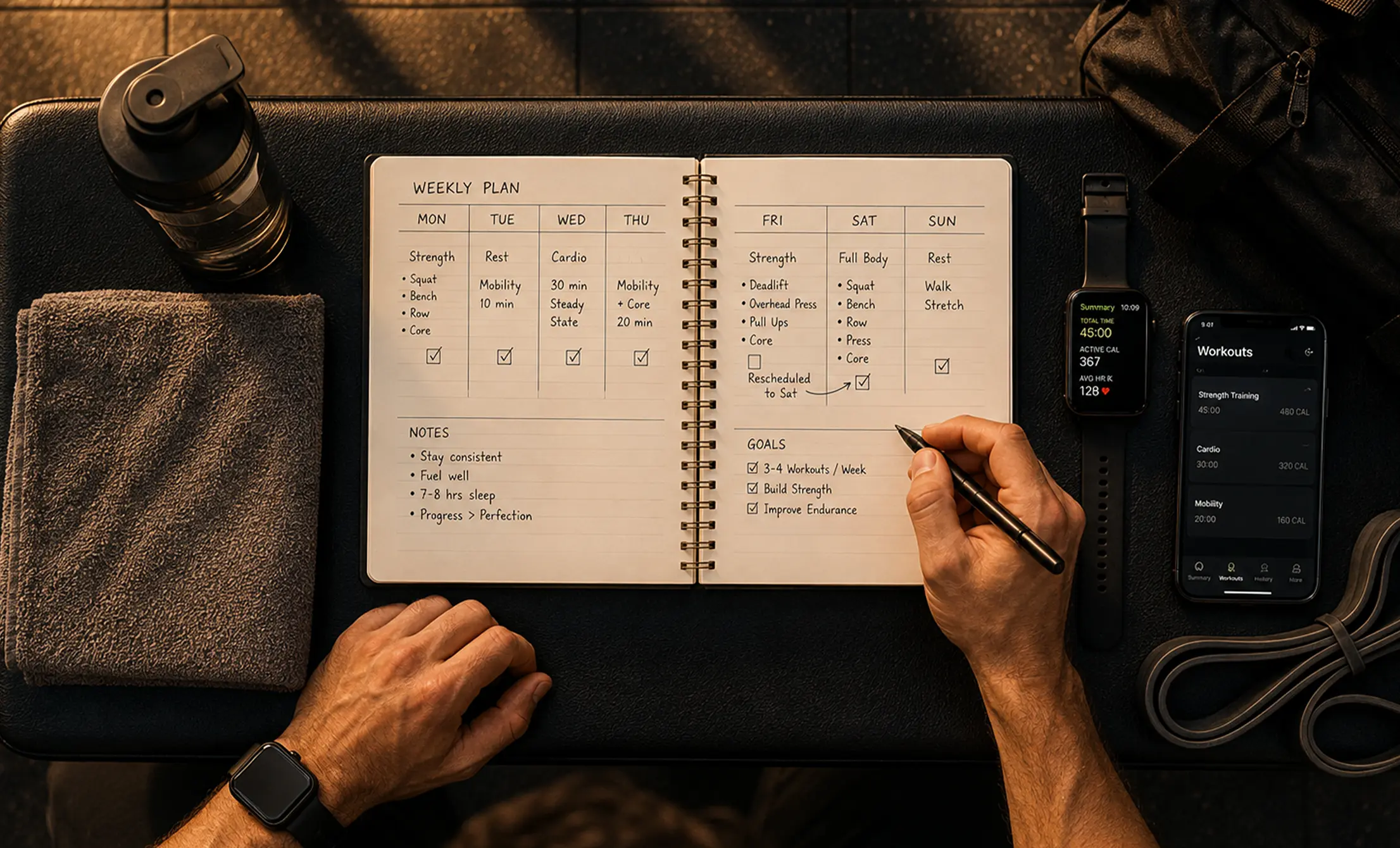Weekly workout plan showing a structured and consistent fitness routine at Vision Elite Training.